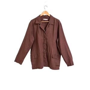 Tweeds Linen Button Down Shirt Jacket Size XL Brown Laganlook Natural